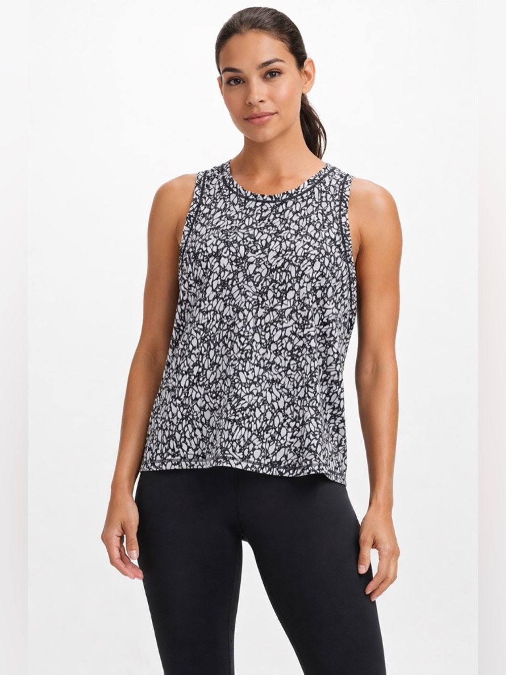 Lululemon Sole Training Tank in the Ice Breaker White Black print